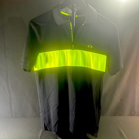 Armani Exchange Men's Polo Shirt in Black and Neon Yellow - Picture 1 of 4